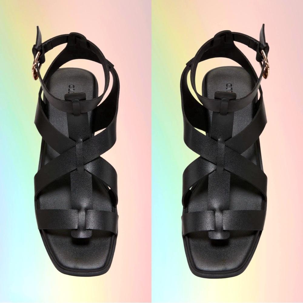 NWTSđGAP OLD NAVY SZ 8đBLACK STRAPPY GREEK GLADIATOR SANDALS GOLD HARDWARE - Picture 3 of 13